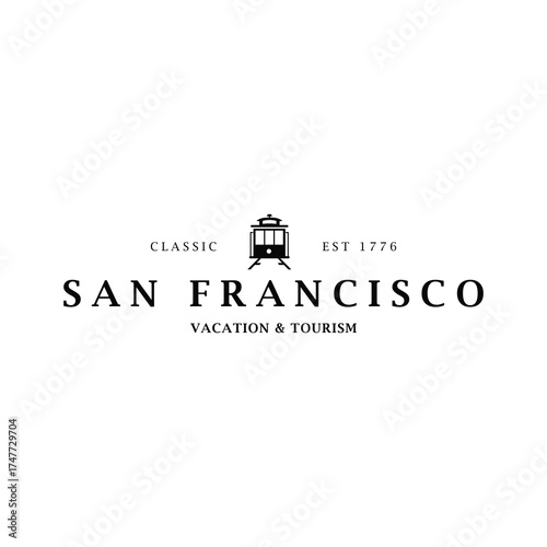 Classic San Francisco travel logo with iconic cable car for vibrant vacation and tourism campaigns