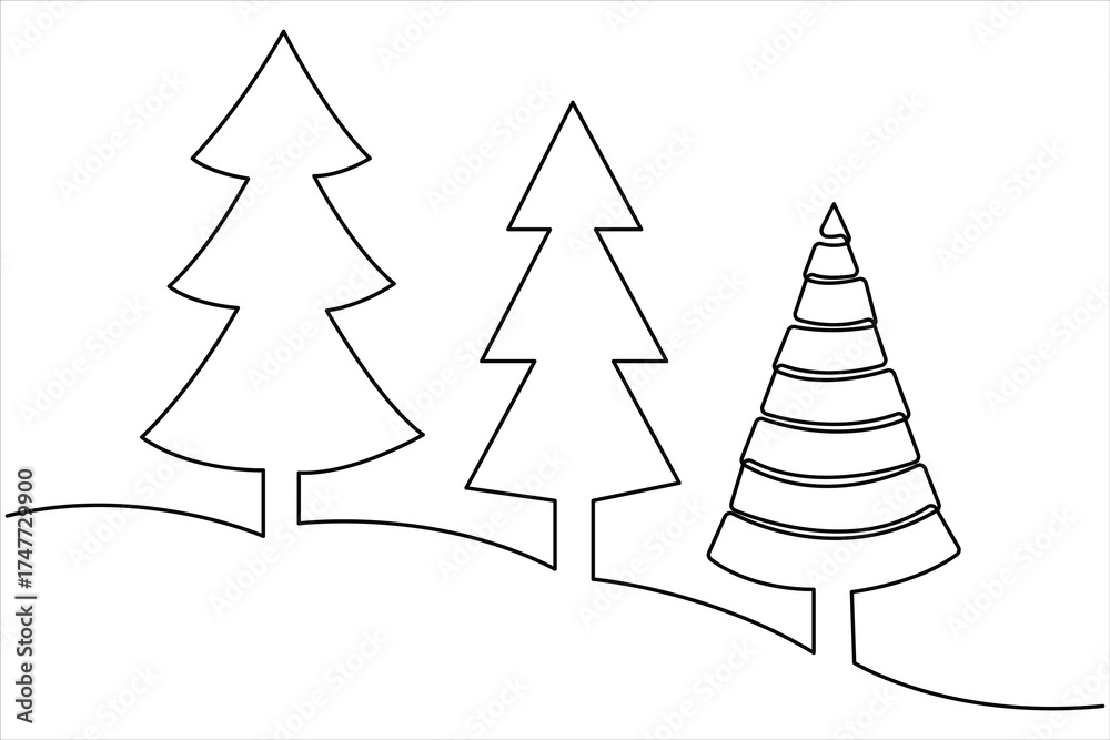 Obraz premium Christmas tree continuous one line art drawing of outline vector illustration. Simplicity symbol tree sign isolated on white background