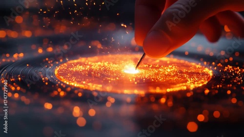 Precision Tool Touching a Glowing Hot Metal Disc Creating Sparks.
