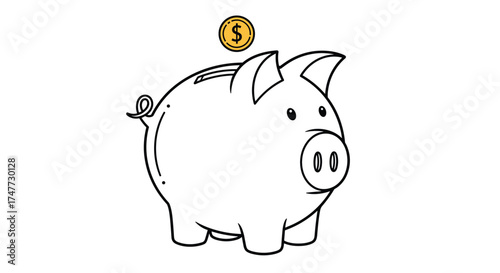 A simple drawing of a piggy bank with a coin being deposited into its slot.