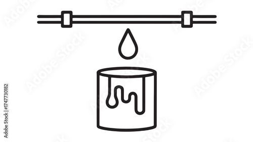 Dripping paint from pipe into can, symbolizing leakage or waste