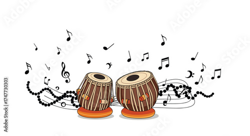 The rhythmic sounds of Indian classical music played on tabla drums.