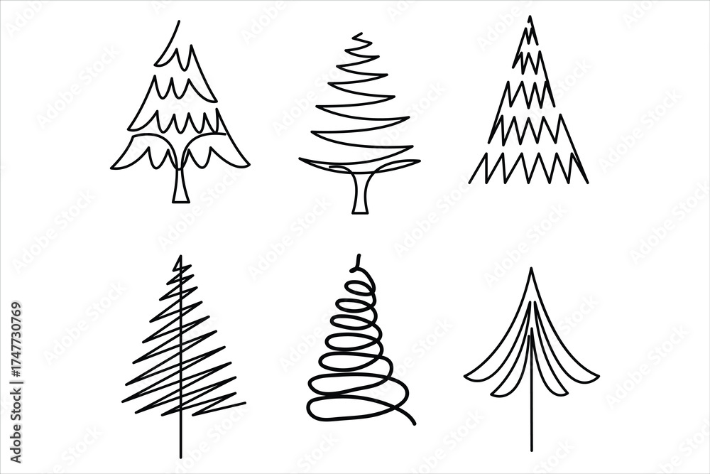 Fototapeta premium Christmas tree continuous one line art drawing of outline vector illustration. Simplicity symbol tree sign isolated on white background 