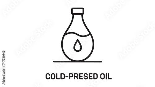 Clean icon representing cold-pressed oil in a glass bottle with a drop inside.