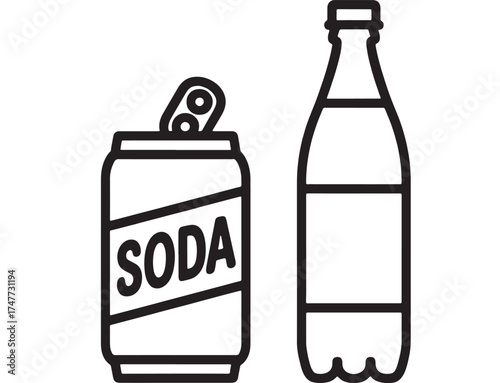 Refreshing soda can and plastic bottle illustration on white background