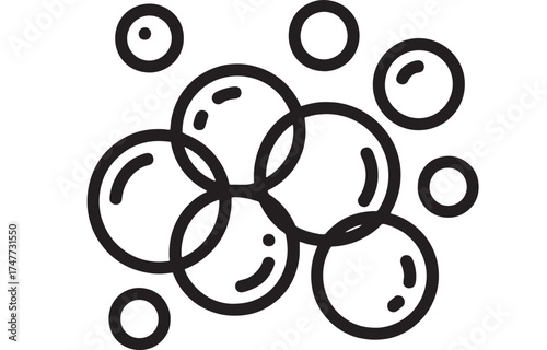 Clean, bubbly water surface with floating soap bubbles