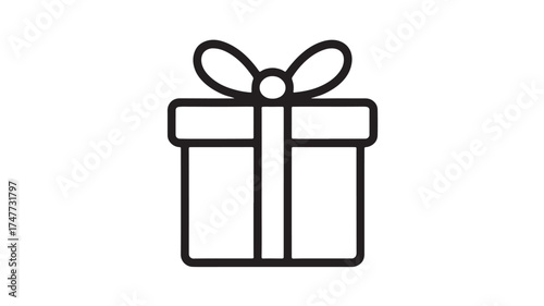 Simple line art icon of a wrapped gift box with a bow, symbolizing celebration and surprise.
