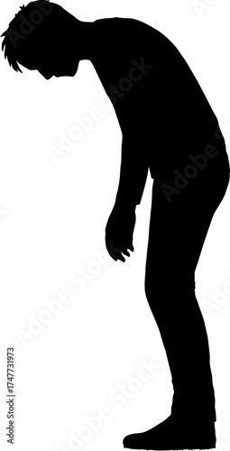 Human figure silhouette leaning forward - emotional tension design vector with white background 