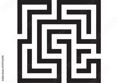 Intricate black maze pattern on a white background, symbolizing complexity and challenge.