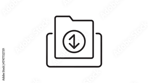 Digital download icon with down arrow inside a folder representing file transfer and data storage