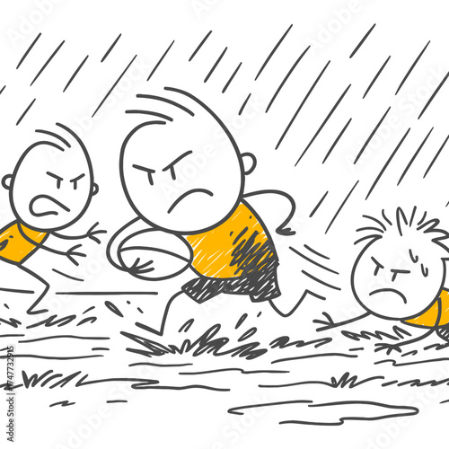 Merciless Struggle for the Ball Under Rain and Mud Ambitious Players Trying to Overcome Obstacles on the Rugby Field.