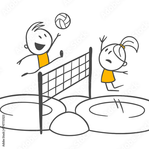 Determination Over the Net and the Effort to Save The Joy of the Spiking Figure and the Opposing Team's Struggle to Defend the Ball.
