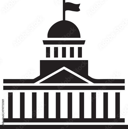 Iconic government building silhouette with flag on top for civic concepts and public service themes representing authority justice and democracy symbolizing capital city institutions vector