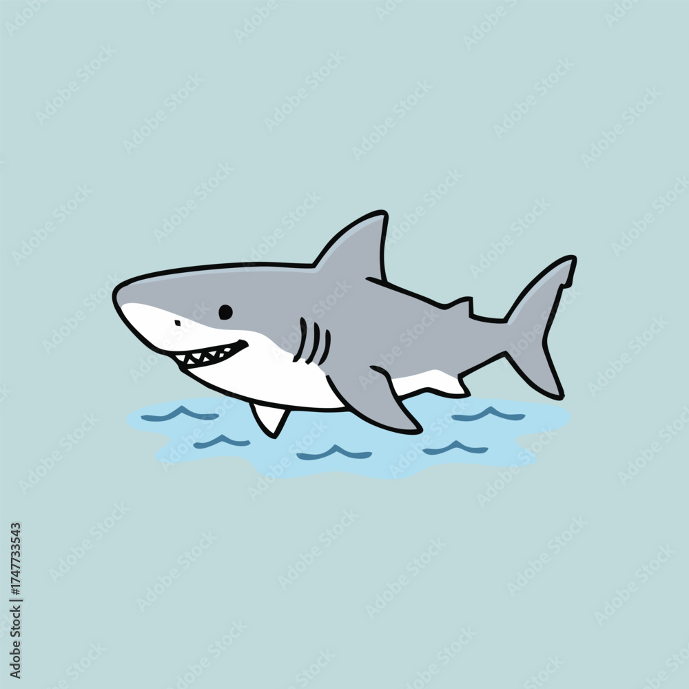 Fototapeta premium Cute White Shark - Endemic Wildlife of Australia | Flat Vector Illustration