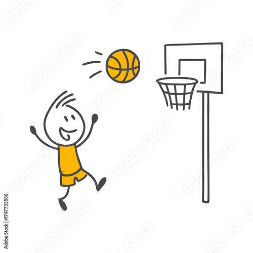 The Ball Meeting the Net and a High Energy Moment The Dynamic Movement of the Jumping Figure Enjoying the Game on the Basketball Court.