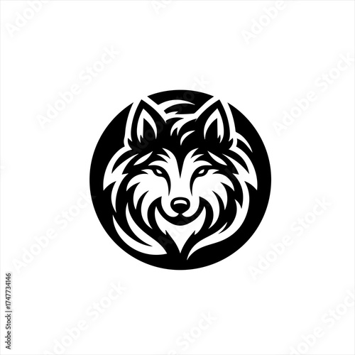 Wallpaper Mural Stylized black wolf face emblem in a circle Torontodigital.ca