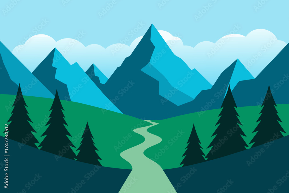 Fototapeta premium Landscape view of mountains with trees and a path