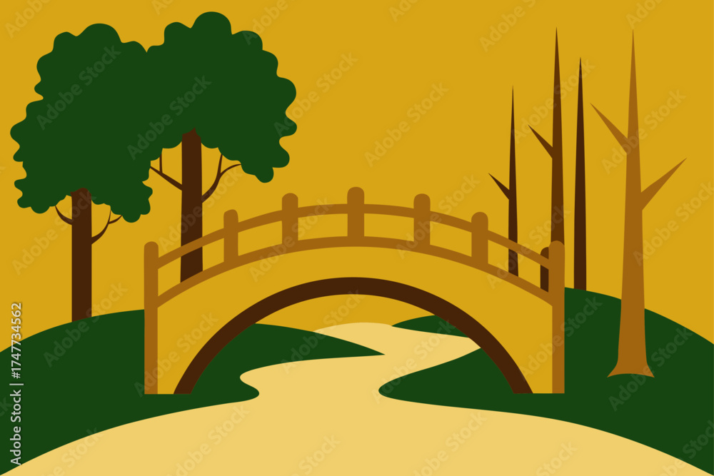 Fototapeta premium Illustration of a bridge over a winding path in nature