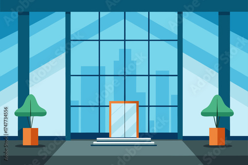 Illustration of a modern building with glass facade