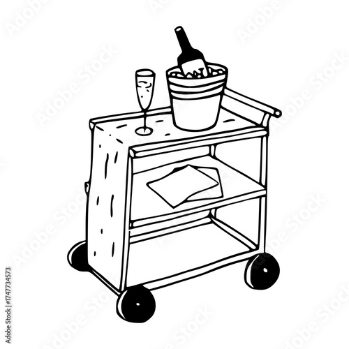room service champagne cart drawing