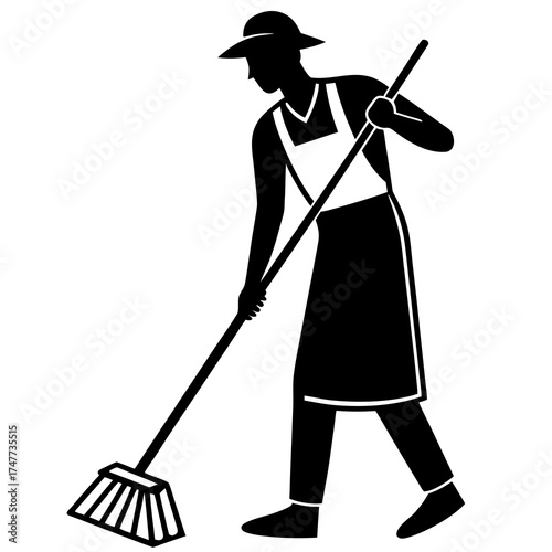 Cleaner Doing Work on White Background Vector Illustration