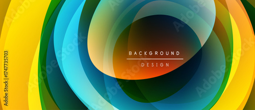 Abstract layered circles create dynamic visual effect. Vibrant colors blend, forming tunnel illusion. Modern design element.