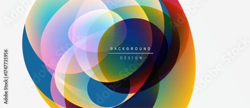 Abstract colorful circles overlap, creating dynamic visual effect. Modern design elements present vibrant composition.