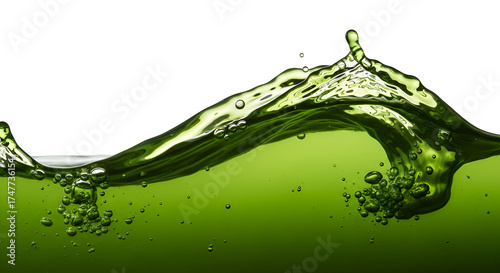 Dynamic Green Liquid Wave Splash with Bubbles - Refreshing Drink, Healthy Juice, Abstract Fluid Movement, Clean