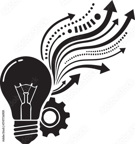 Creative idea generation flowing outward from light bulb and gear vector