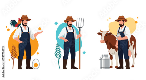Farmers tending to their livestock and crops on a sunny day.