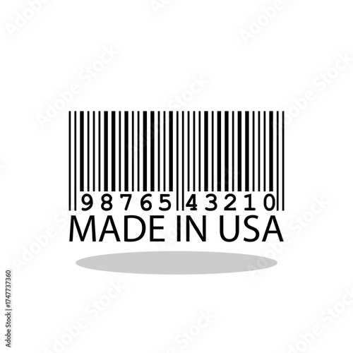 Barcode and sign Made in USA with shadow