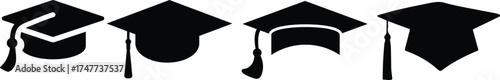 graduation cap icon set, university or college graduation hat icon, student graduation cap , student hat outline and filled vector sign. Academic cap linear and full pictogram. Education symbol, logo