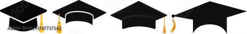 graduation cap icon set, university or college graduation hat icon, student graduation cap , student hat outline and filled vector sign. Academic cap linear and full pictogram. Education symbol, logo