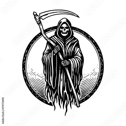 Grim Reaper with Scythe Silhouette Illustration