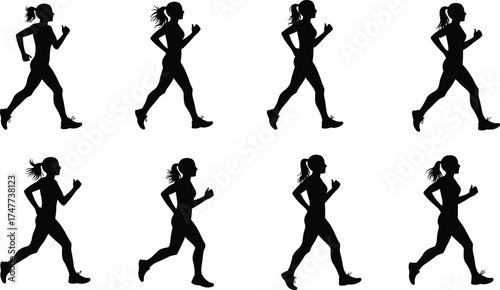Woman running silhouette, female jogger exercise, fitness training, healthy lifestyle, outdoor workout, active woman, motion, energy, sports activity, wellness.