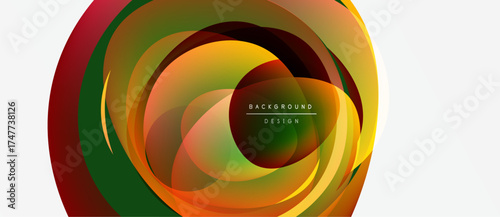 Abstract colorful layers create dynamic circular design. Smooth gradients blend, forming modern background element.