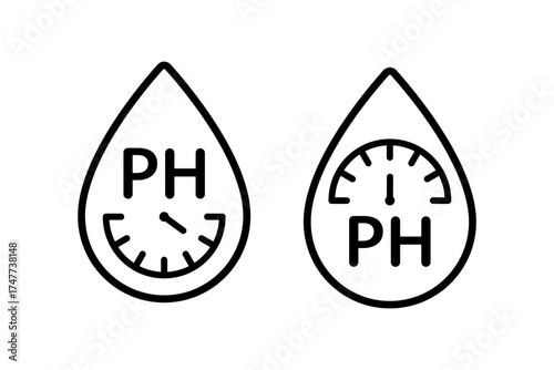 PH balance icon. Neutral water level measure. Water PH measure. Neutral balance skin. Drop line icon. Healthcare design web symbol. Vector illustration isolated on white background.