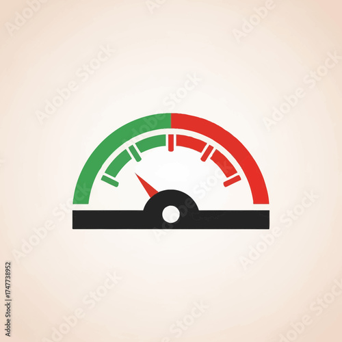 A gauge with red and green sections indicating performance or measurement.