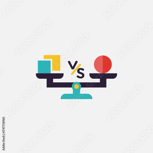Balance scale comparing different shapes and colors.