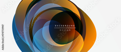 Abstract circular design. Overlapping layers create vibrant color gradients, modern aesthetic. Background features text background design.
