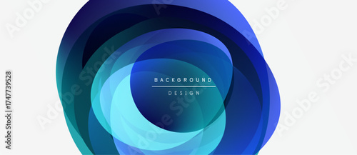 Abstract circular design. Layers create depth, blue hues dominate. Text reads background design within central circle. Minimalist aesthetic.