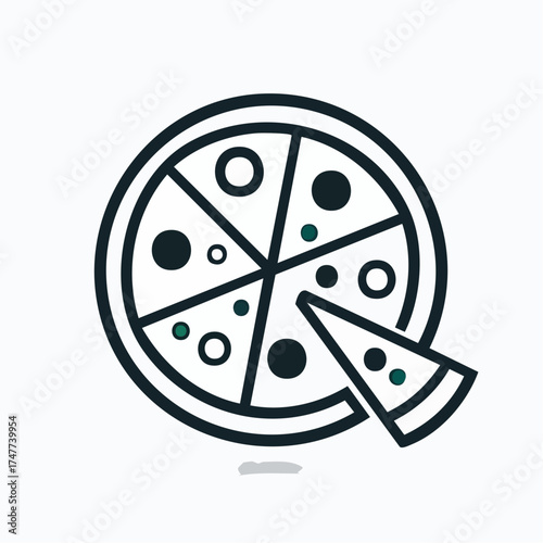 Pizza icon with a slice removed, representing food and dining, perfect for menus and online ordering platforms