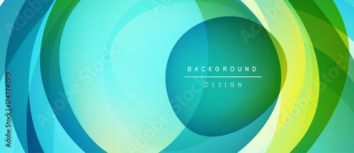 Abstract colorful layers create circular design. Vibrant blues, greens, yellows blend seamlessly. Modern background element for projects.
