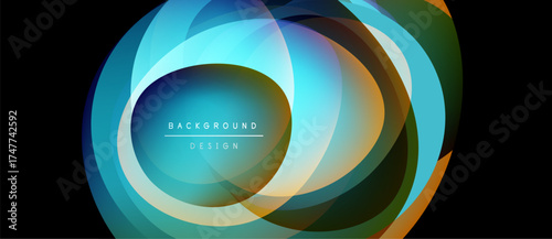 Abstract layered circles create vibrant visual effect. Colors blend, forming dynamic background design. Modern, clean aesthetic.