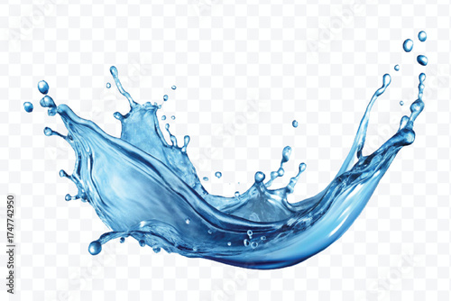 realistic 3d fresh liquid water splash in mid air cut and curve style isolated on transparent background