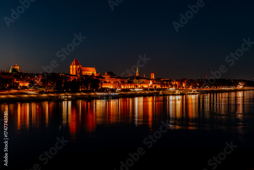 Night city view of Torun, Poland