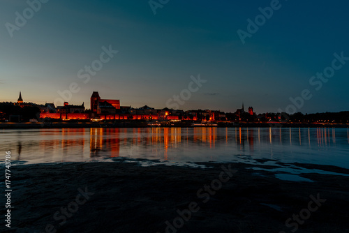 Night city view of Torun, Poland