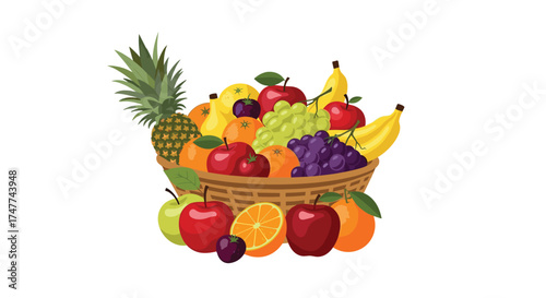 A bountiful basket overflowing with a vibrant assortment of fresh and healthy fruits.