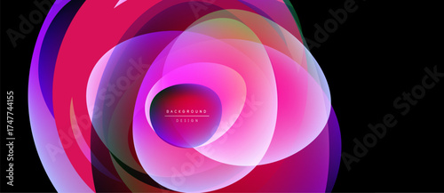Abstract vibrant layers create dynamic oval composition. Pink, purple, yellow hues blend, forming modern design element.