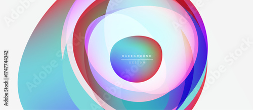 Abstract colorful layers create circular design. Gradient hues blend, forming dynamic visual effect. Modern background element.